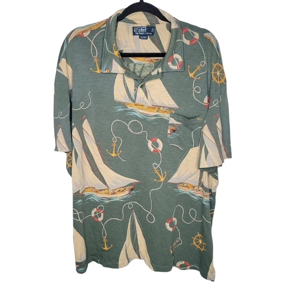 Polo Ralph Lauren Sailboats Nautical Polo Shirt Large Mac Miller Rare